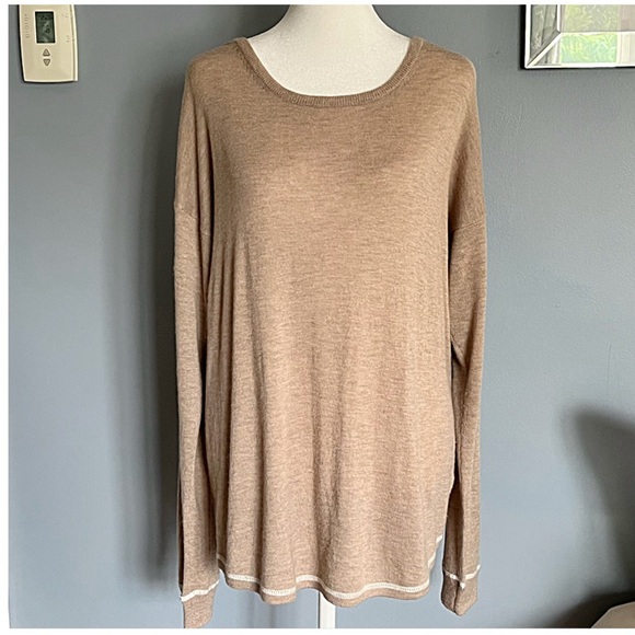 C&C CALIFORNIA Beige Cashmere Blend Lightweight SWEATER CONTRAST TRIM Women’s L - Picture 2 of 9